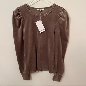 Splendid taupe velour long sleeved top with puff sleeves size M